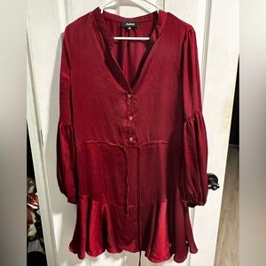 Baltic born satin red cinch waist shift dress